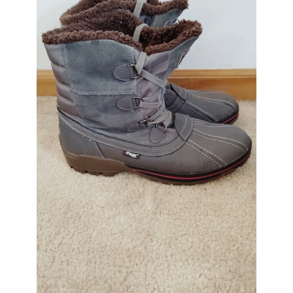 EUC-Pajar Women 10-10.5 Gray Suede Leather Winter Snow Hiking Boot Warm Fur Trim